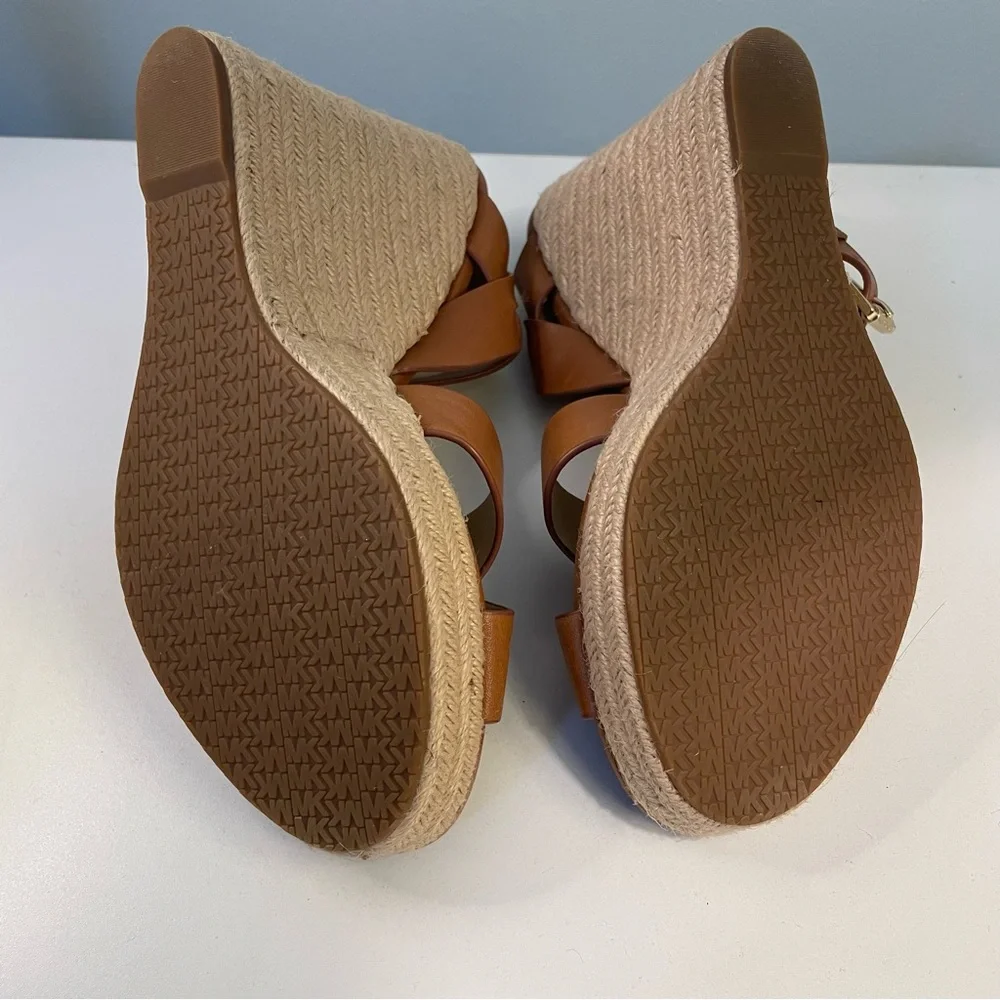 Michael Kors Tan Leather Espadrille Wedge Sandals Size 9